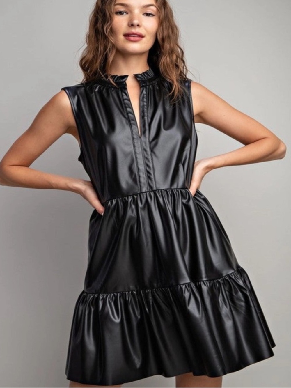 Fate Faux Leather Tiered Dress Size Medium
